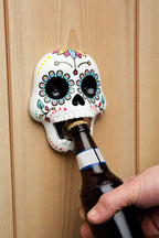 💀 Sugar Skull Wall-Mounted Bottle Opener – Colorful Resin Bar Accessory