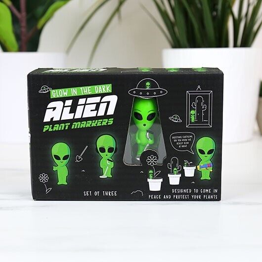 3pk Alien Statues Mini Plant Pot "Glow in Dark" Planter Decoration Markers