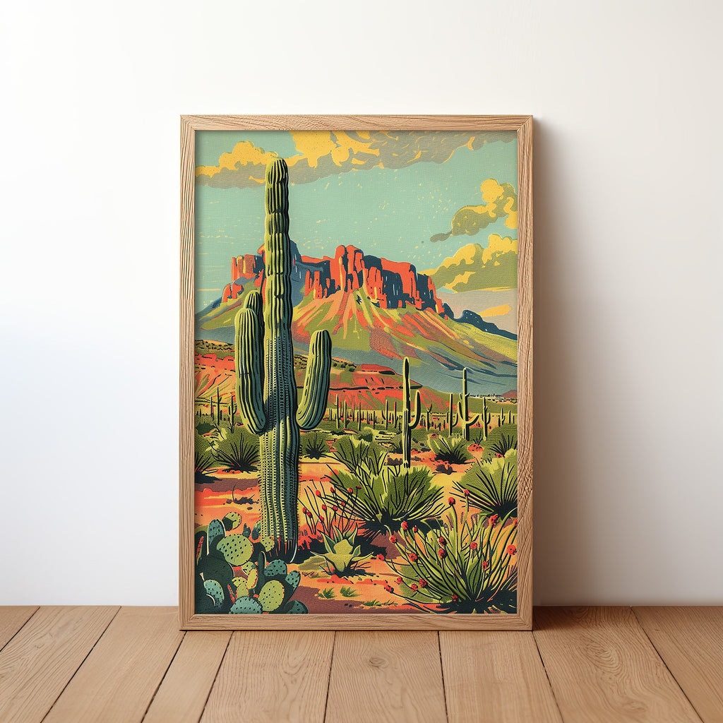 Vintage Postcard Style Desert Landscape Scene Art Print