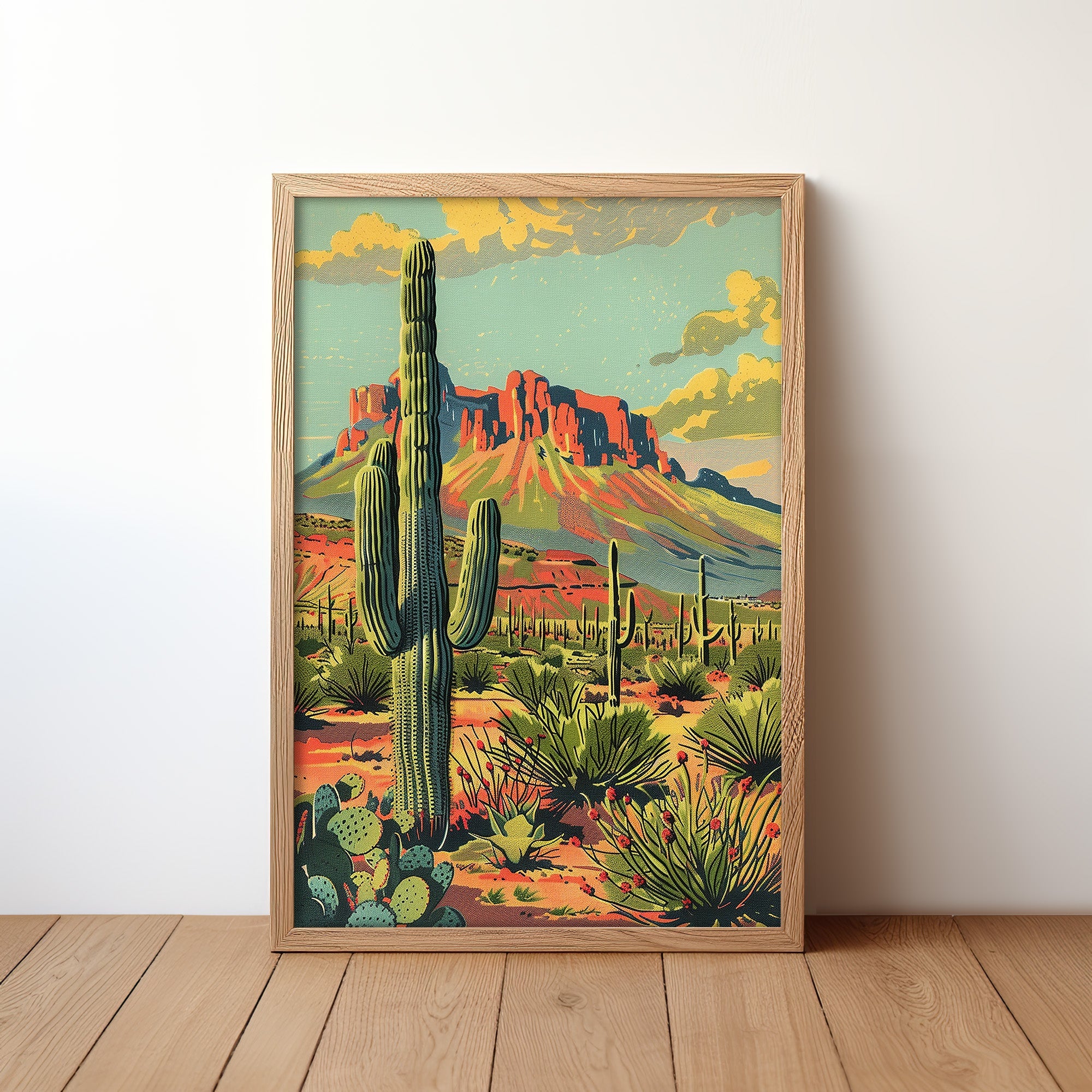 Vintage Postcard Style Desert Landscape Scene Art Print