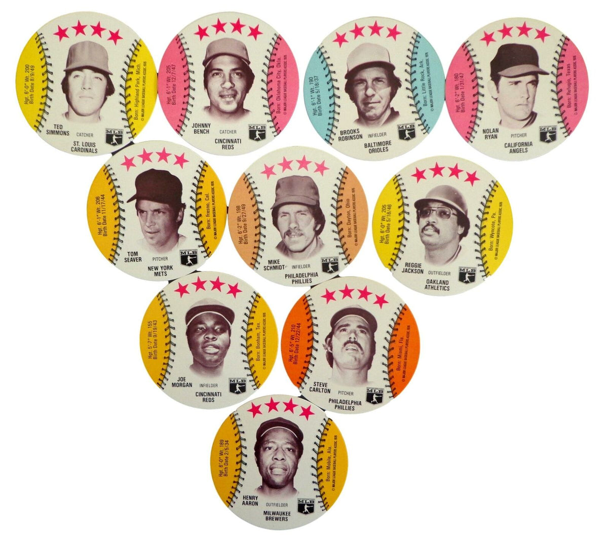 Lot of 10 - 1976 MSA Isaly's Discs  Baseball Hall of Famers Gem Mint 153882