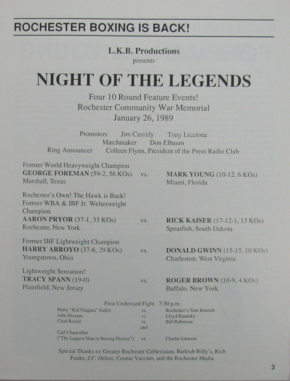 George Foreman vs. Mark Young January 26, 1989 Official Program 162272