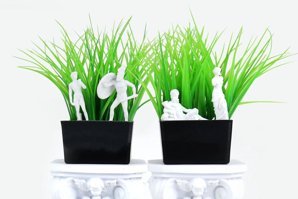4pk Mini Plant Pot Greek Roman Gods Fighting Statues - Garden Planter Markers
