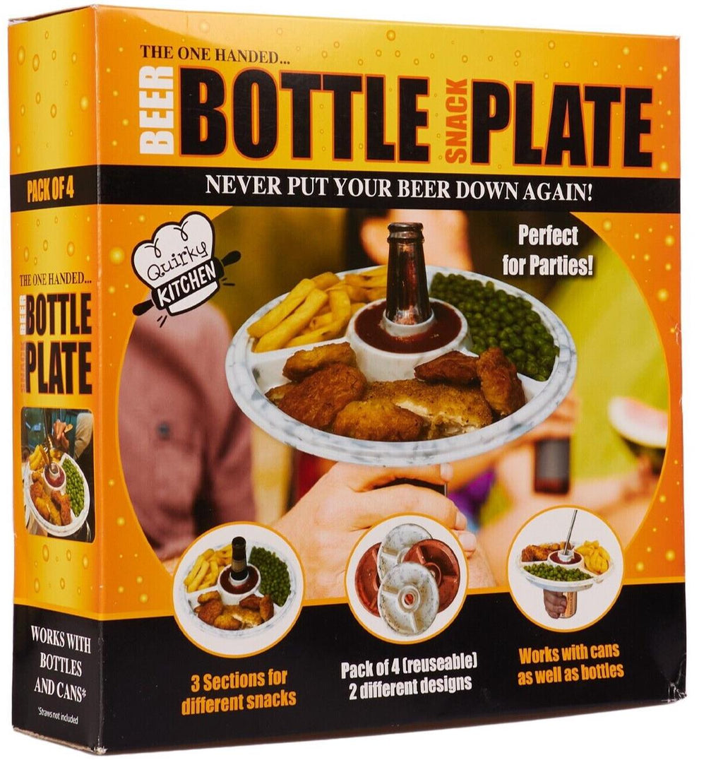 🍺 One-Handed Beer Bottle Snack Plate – 4-Pack Party Tray Set