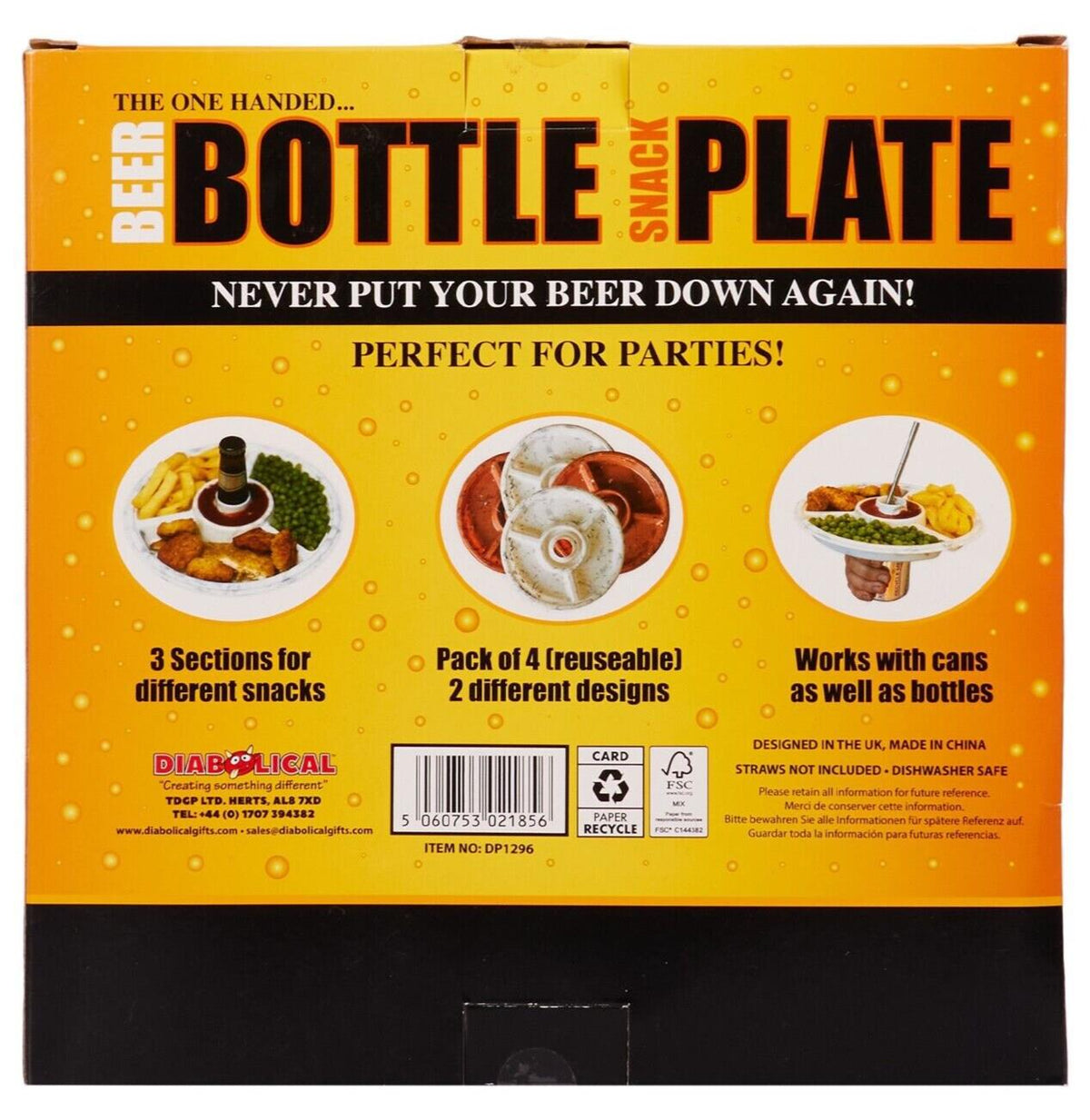 🍺 One-Handed Beer Bottle Snack Plate – 4-Pack Party Tray Set