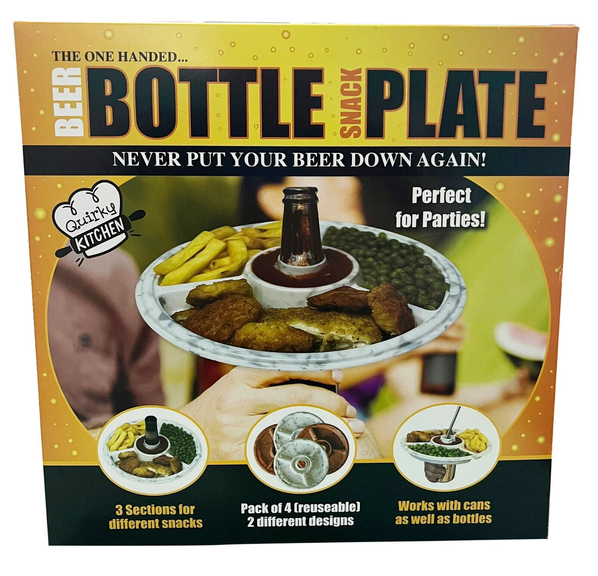 🍺 One-Handed Beer Bottle Snack Plate – 4-Pack Party Tray Set