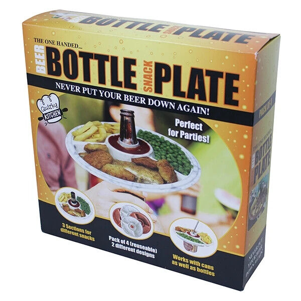 🍺 One-Handed Beer Bottle Snack Plate – 4-Pack Party Tray Set