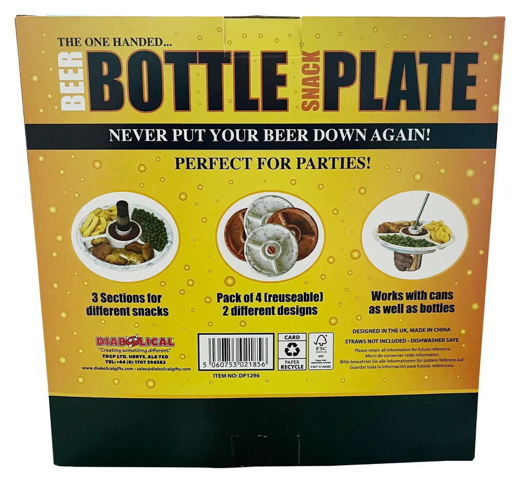 🍺 One-Handed Beer Bottle Snack Plate – 4-Pack Party Tray Set