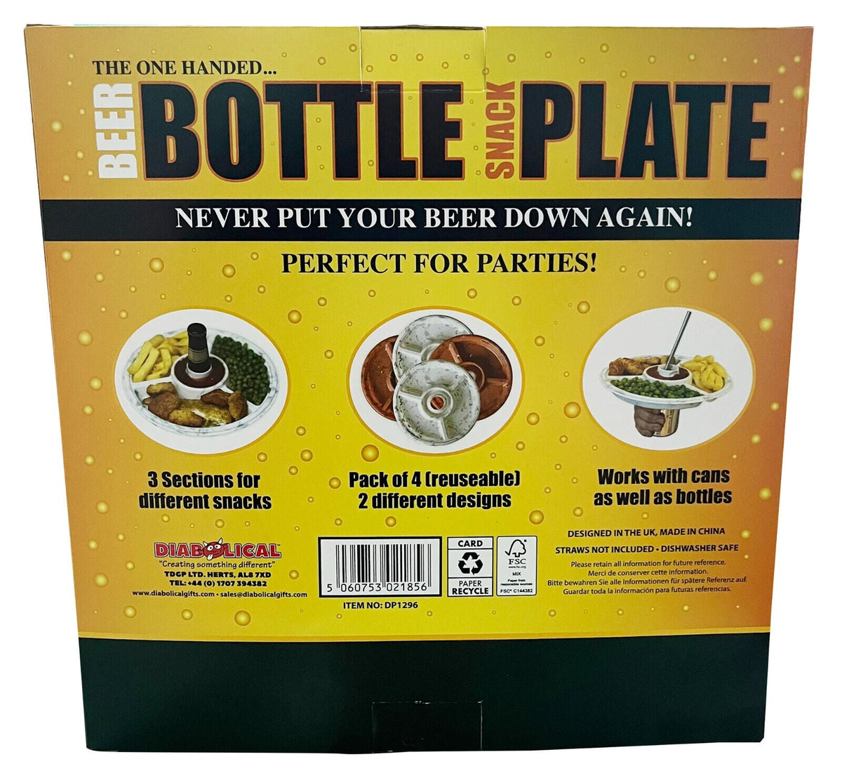 🍺 One-Handed Beer Bottle Snack Plate – 4-Pack Party Tray Set