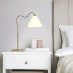Ornate - Ring Base Curved Table Lamp With Triangle Drum - Gold / White