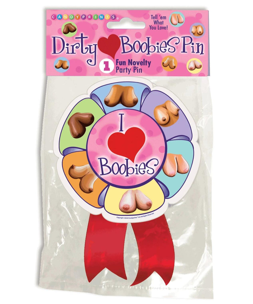 I ❤️ Boobies Pin - Funny Bachelor Party Prop - I Love Boobs Hooters Breasts GaG