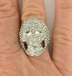 SK1065  Ladies Bling Covered Skull Imitation Diamond Ring Stainless Steel Motorcycle Jewelry  Size 5-9