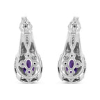.925 Sterling Silver 8x6 MM Natural Oval Purple Amethyst Gemstone and Diamond Accent Art Deco Style Drop and Dangle Earrings (I-J Color, I1-I2 Clarity)