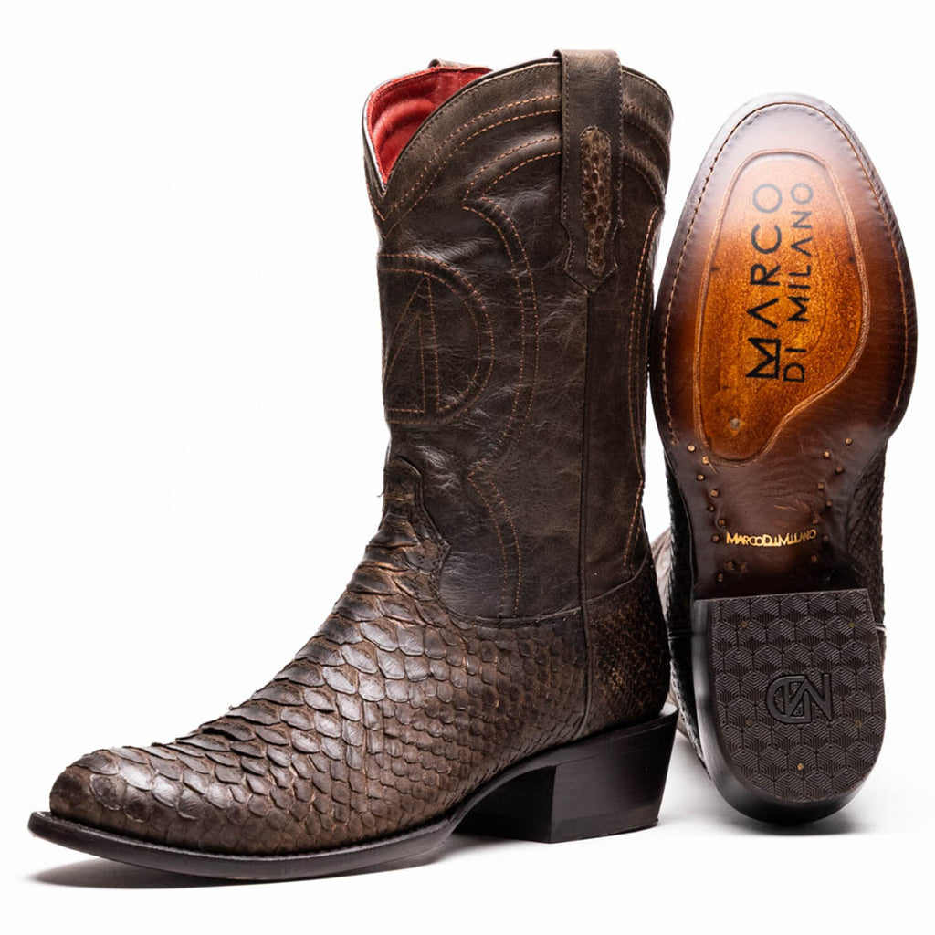 Kansas // Python Leather Western Boots // Brown