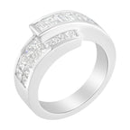 14K White Gold 2.0 Cttw Channel-Set Princess and Baguette-Cut Diamond Bypass Ring Band (G-H Color, SI1-SI2 Clarity) - Ring Size 6.5