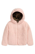Tucker + Tate Kids' Reversible Faux Shearling Hooded Jacket in Pink English- Camo Stars  Size 8