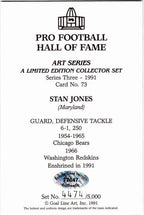 Stan Jones Autographed/Signed Chicago Bears Goal Line Art  Card HOF 91  130256