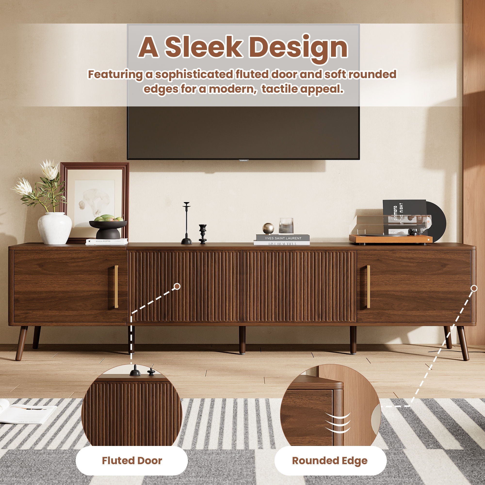 TV Stand For TVs Up To 85" With Fluted Door - Walnut