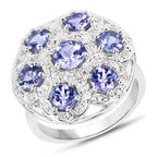 2.00 Carat Genuine Tanzanite and White Zircon .925 Sterling Silver Ring
