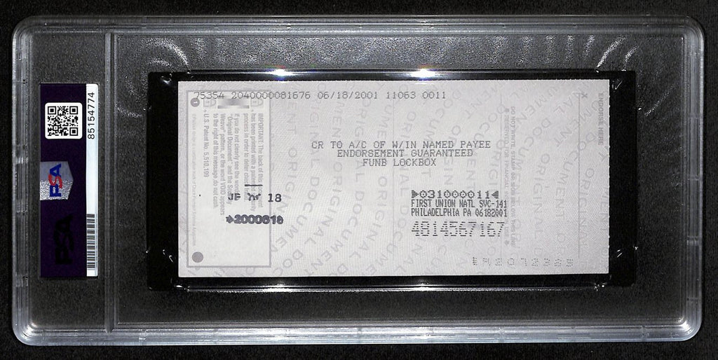Johnny Unitas HOF Signed/Auto 2001 Bank Check Colts PSA/DNA MINT 9 192614