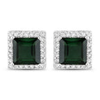 1.55 Carat Genuine Green Tourmaline and White Diamond 14K White Gold Earrings