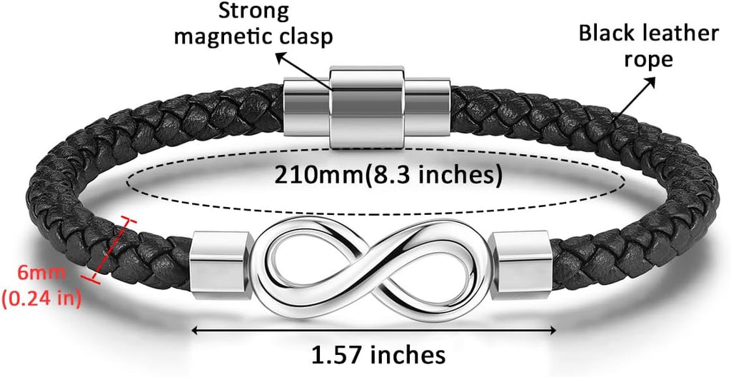 Personalized Leather Infinity Bracelet – Custom Engraved Braided Wristband Gift