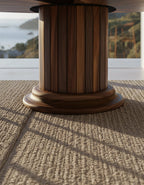 Round Dining Table with Solid Wood Drum Pedestal Base