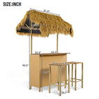 Hawaiian-Style Bar Height Patio Set With PE Grass Canopy - Natural