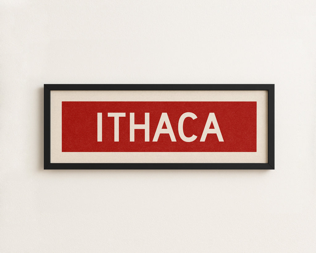 Framed Ithaca Red and White Bus Scroll