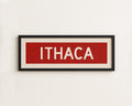 Framed Ithaca Red and White Bus Scroll