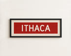 Framed Ithaca Red and White Bus Scroll