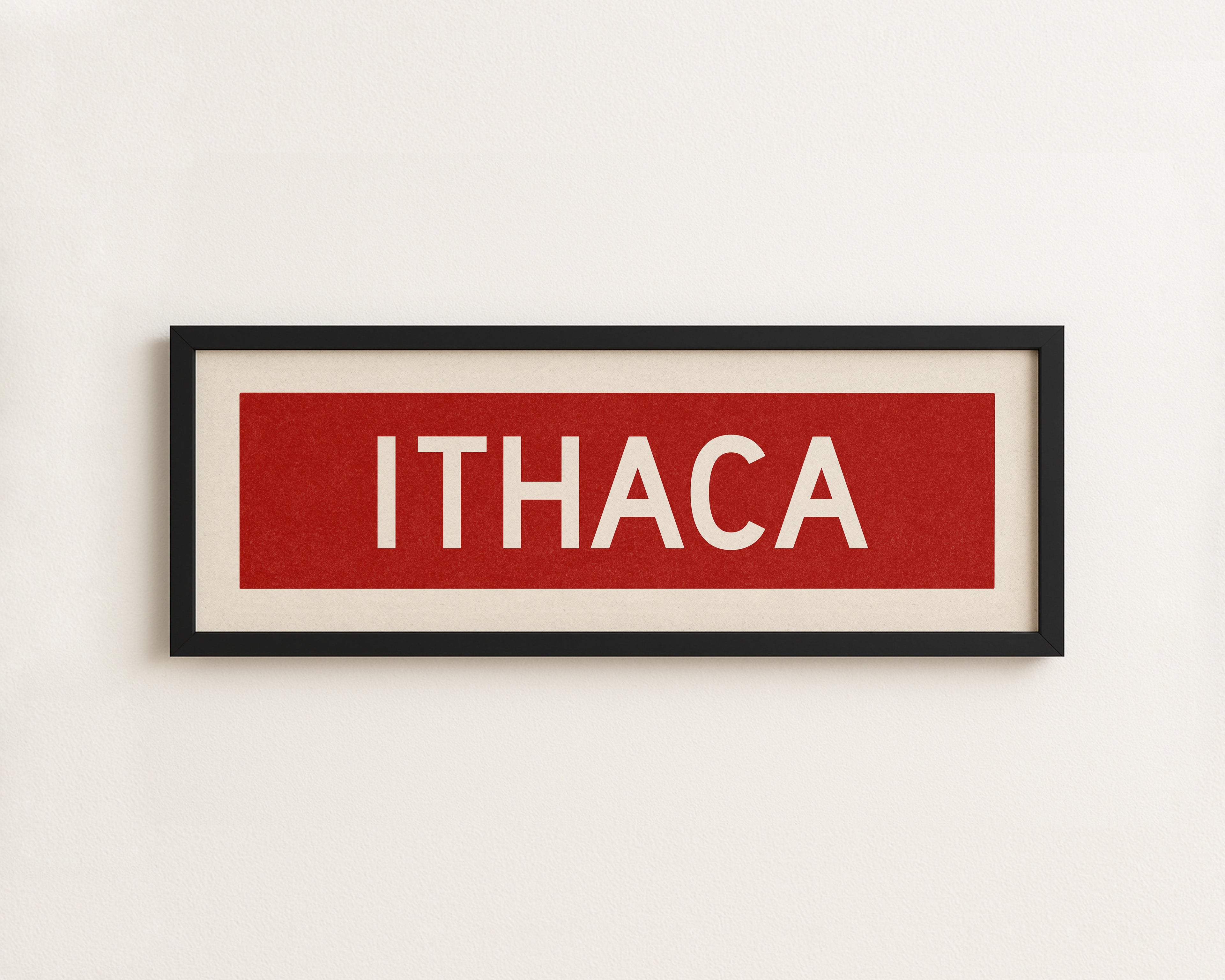 Framed Ithaca Red and White Bus Scroll
