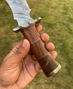 Exquisite Custom Handmade Damascus Hunting Knife | Stained Rose Wood Handle | 10 Inches | Leather Sheath |