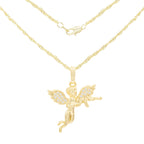 Guardian Angel Cubic Zirconia Pendant 14K Gold Filled Necklace Set