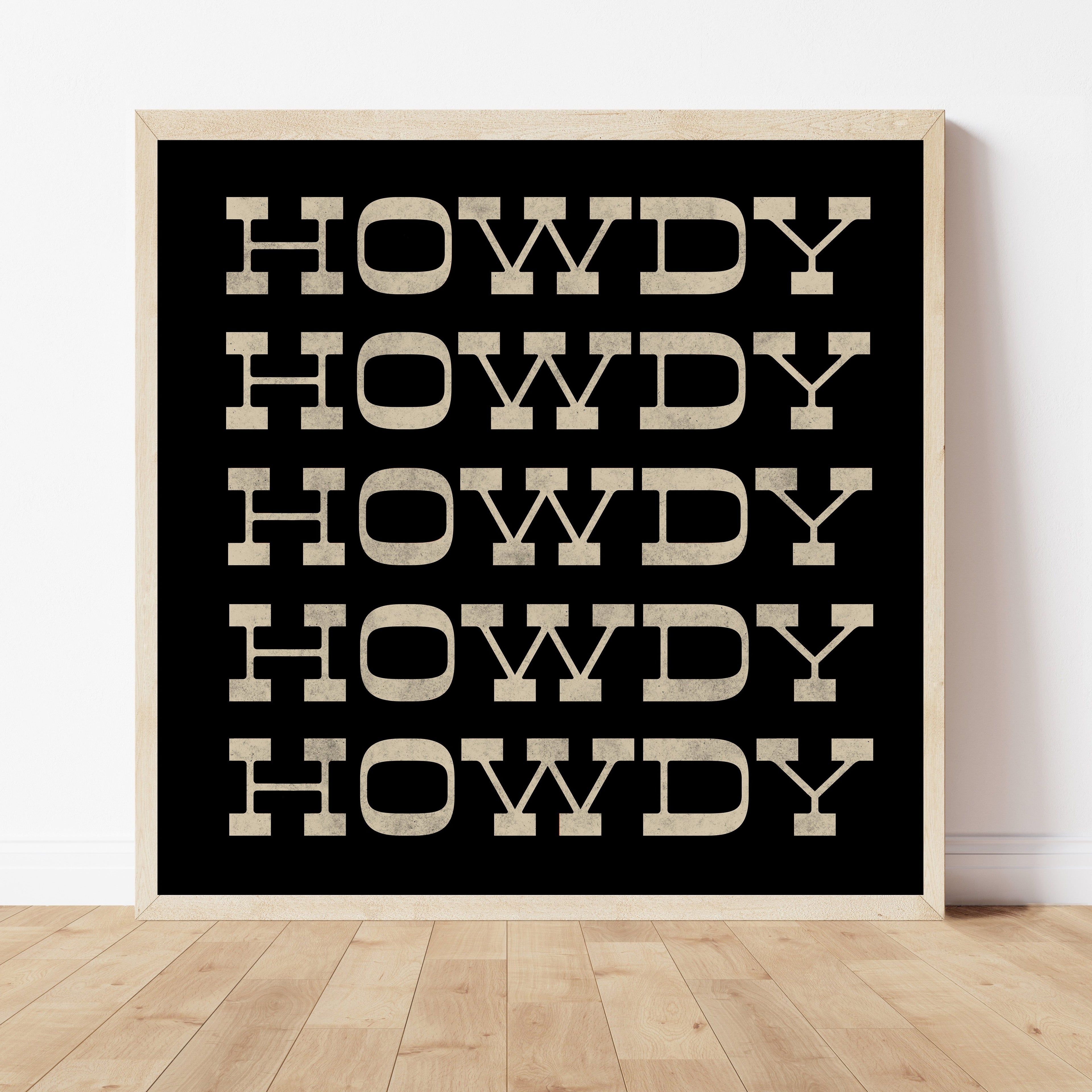 Howdy Typography Art Print Square Black and White