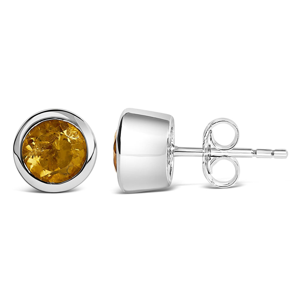 .925 Sterling Silver 6MM Bezel Set Created Gemstone Solitaire Stud Earrings