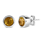 .925 Sterling Silver 6MM Bezel Set Created Gemstone Solitaire Stud Earrings