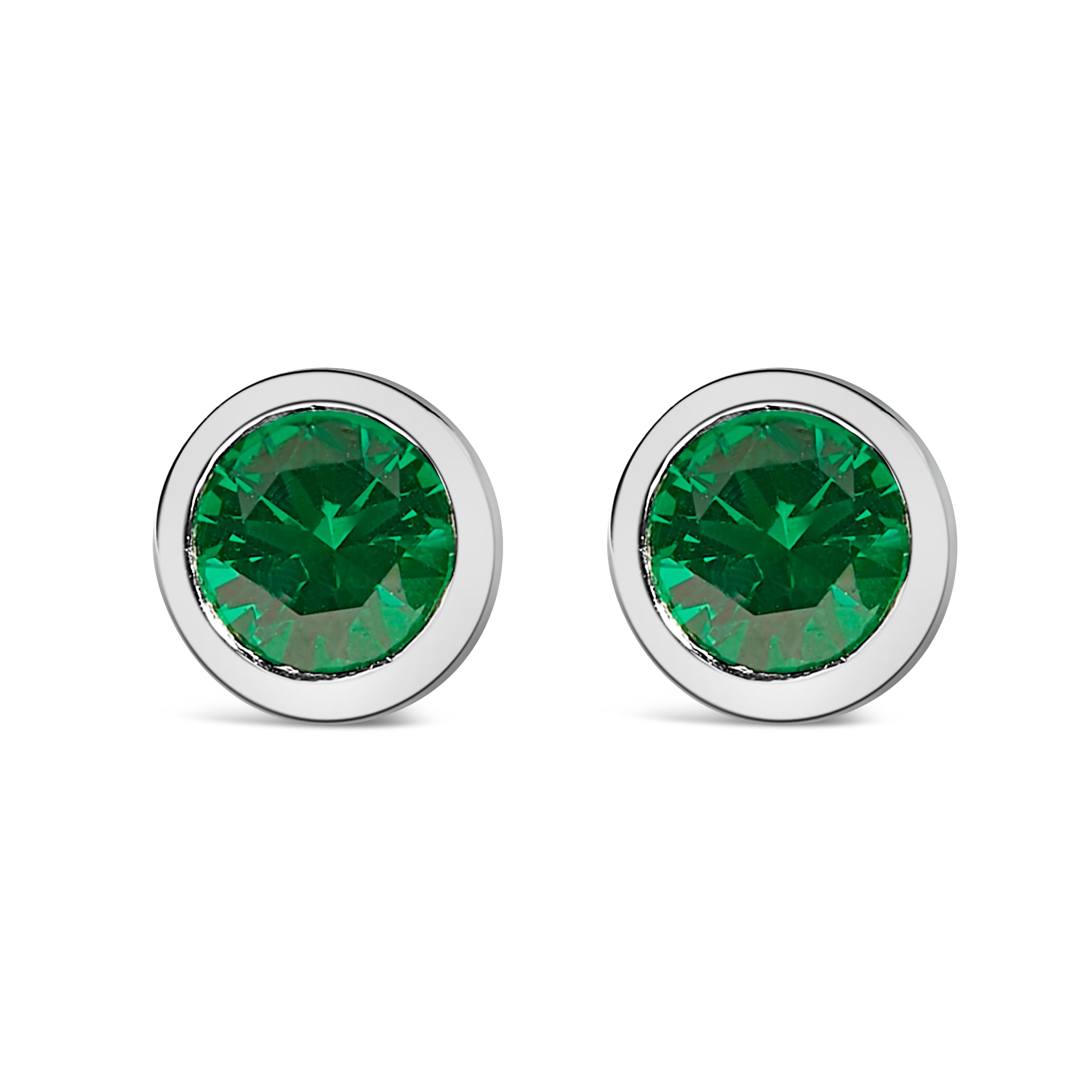 .925 Sterling Silver 6MM Bezel Set Created Purple Amethyst Solitaire Stud Earrings