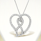 14K White Gold 1.0 Cttw White Diamond Awareness Ribbon & Open Heart 18" Pendant Necklace (H-I Color, I1-I2 Clarity) - White Diamond Ribbon