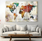 Watercolor World Map Canvas Print | Framed Travel Map Wall Art for Couples