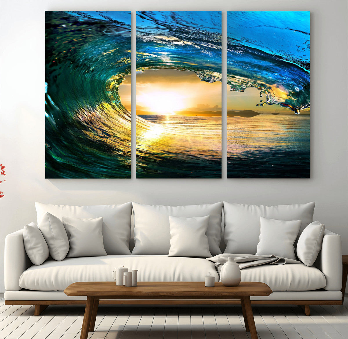 Ocean Wave at Sunset Canvas Art, Large Wall Print of Vibrant Surfing Wave