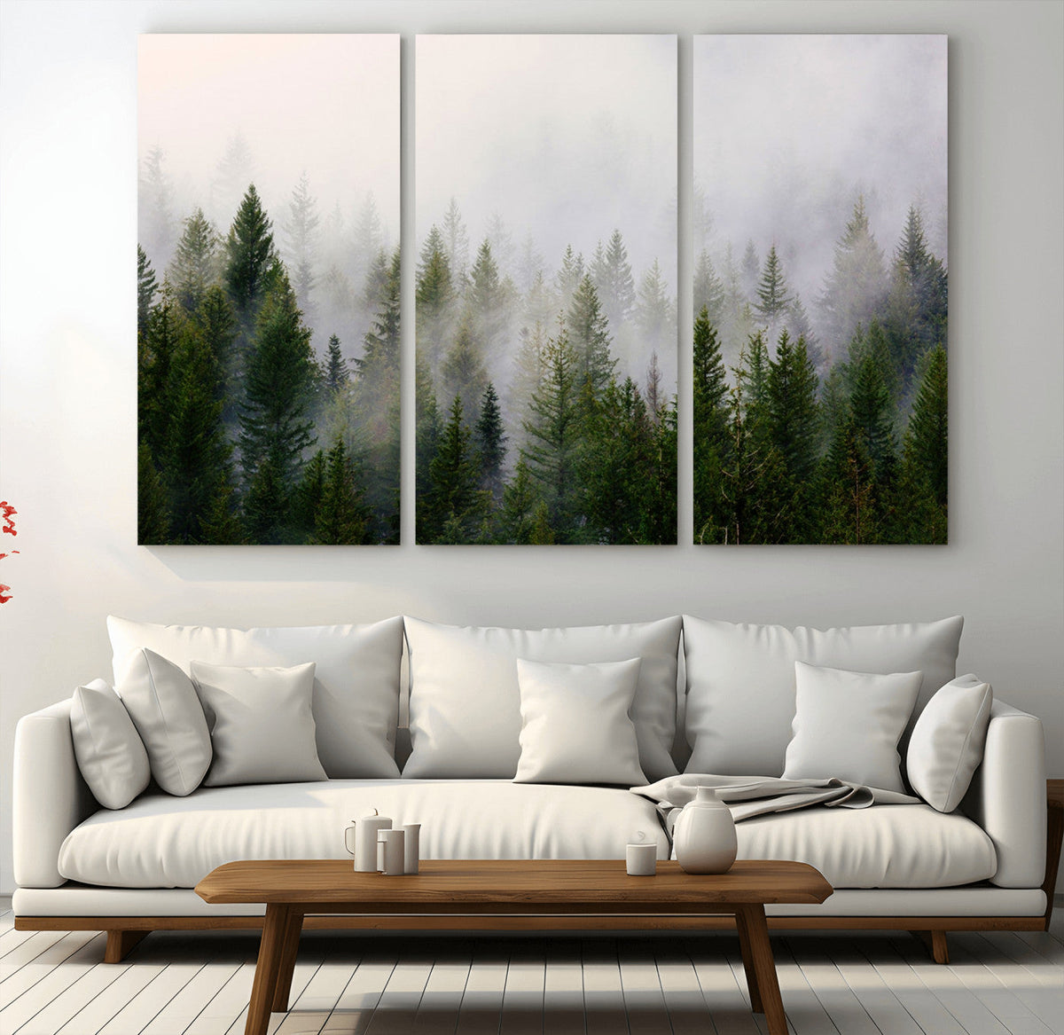 Forest Wall Art Canvas Print | Foggy Forest Wall Art | Pine Wood Forest Print