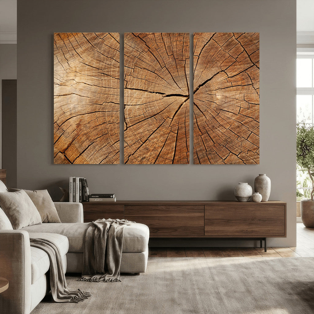 Tree Ring Canvas Art, Rustic Wood Grain Wall Art, Tree Slice Decor for Modern Homes