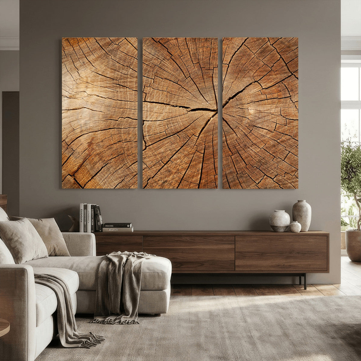 Tree Ring Canvas Art, Rustic Wood Grain Wall Art, Tree Slice Decor for Modern Homes