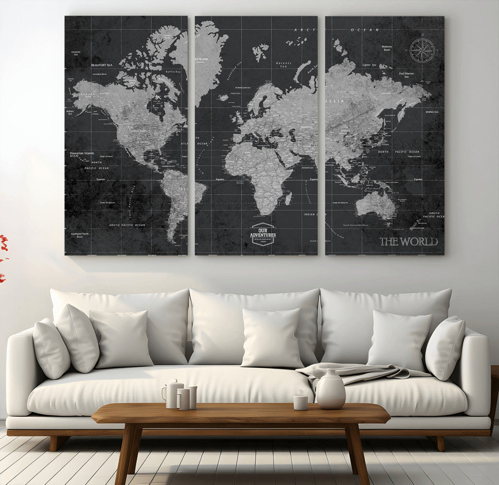 World Map Canvas Print, Detailed Map of the World Wall Art for Home or Office