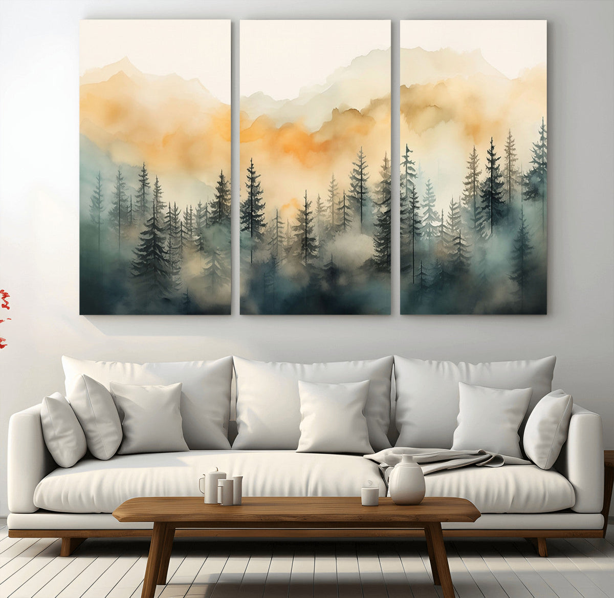 Abstract Forest Print | Mountain Wall Art | Autumn Landscape Canvas Print