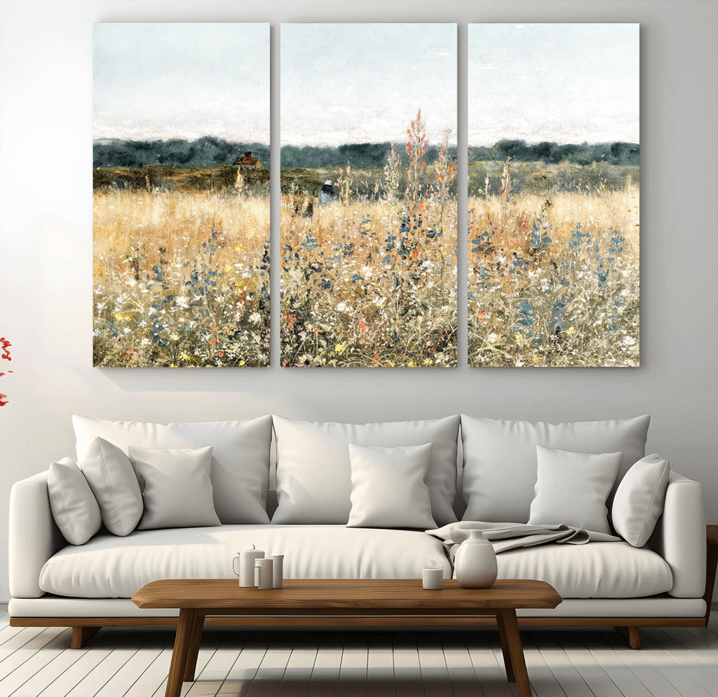 Wildflower Field Wall Art Canvas | Nature-Inspired Landscape Canvas Print for Living Room or Office