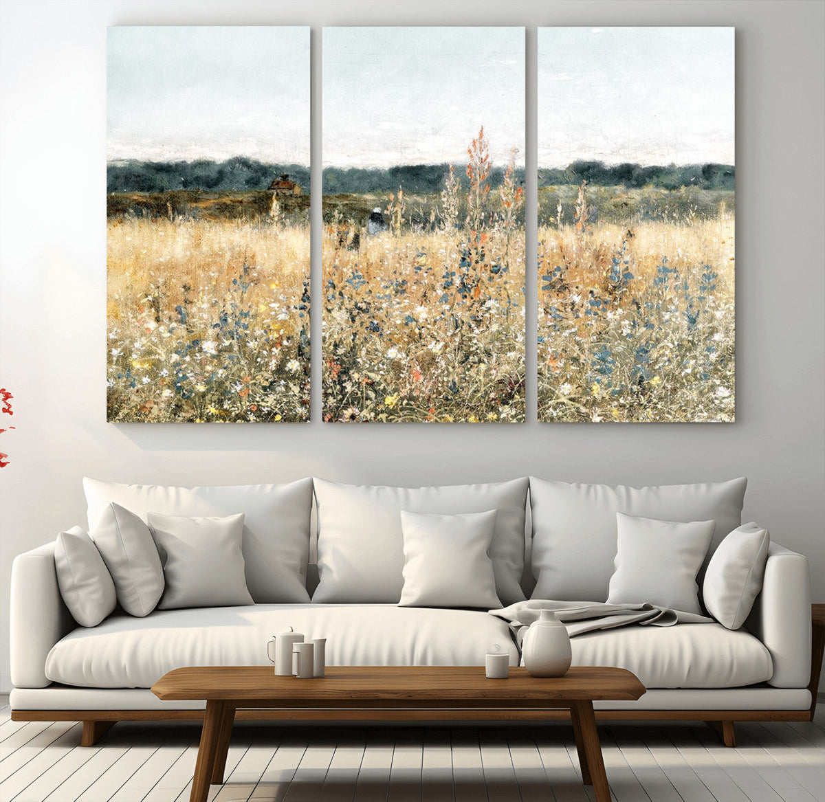 Wildflower Field Wall Art Canvas | Nature-Inspired Landscape Canvas Print for Living Room or Office