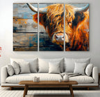 Highland Cow Abstract Canvas Wall Art, Bold Farmhouse Decor