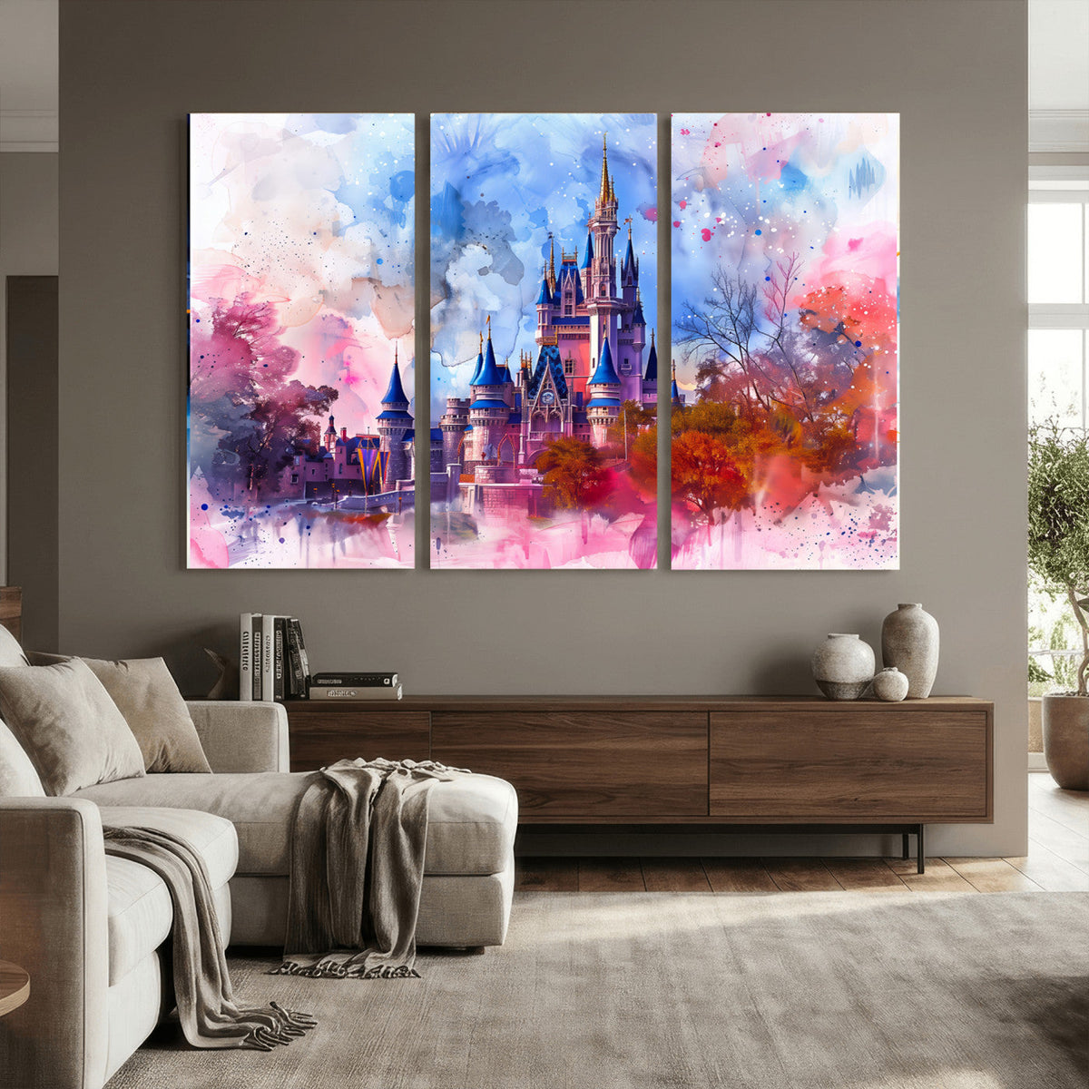 Disney Wall Art: Dreamy Watercolor Cinderella Castle Canvas Print